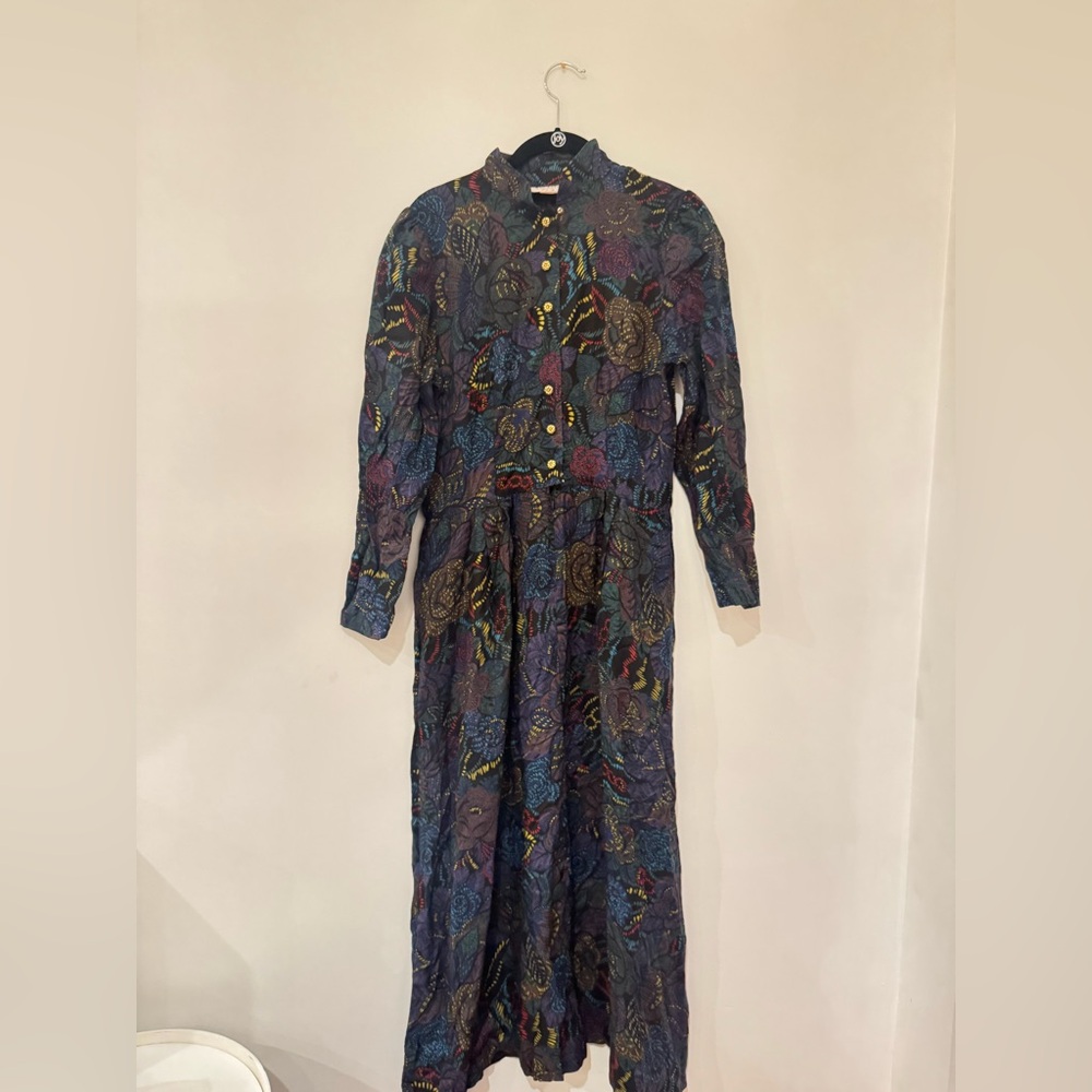 Vintage Doncaster Long Sleeve Floral Print Button-Front Dress in Multicolor